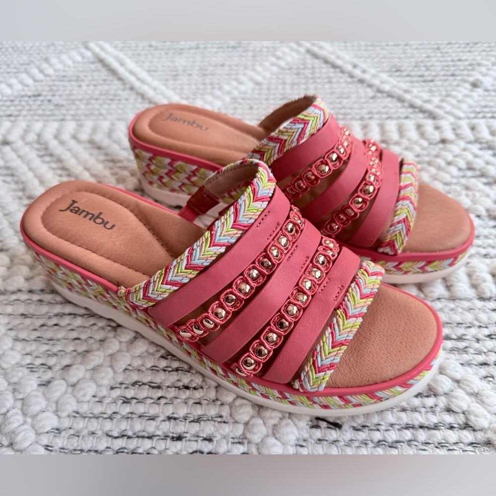 Jambu Dahlia Leather Braided Studded Platform Sandals Coral Multi Women’s 8